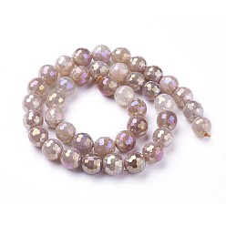 Sunstone Electroplate Natural Sunstone Beads Strands, Faceted, Round, 10mm, Hole: 1.2mm, about 39pcs/strand, 15.15 inch~15.7  inch(38.5~40cm)