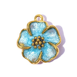 Темно-Голубой 304 нержавеющей стальной эмали подвески, , ионное покрытие (ip), зеркальная полировка, реальный 18 k позолоченный, глубокое синее небо, 16x14 мм, отверстие : 1.6 мм