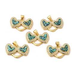 Real 18K Gold Plated Rack Plating Brass Micro Pave Cubic Zirconia with Synthetic Opal Pendants, with Jump Ring, Lead Free & Cadmium Free, Long-Lasting Plated, Heart, Real 18K Gold Plated, 15x24x3.5mm, Hole: 5x3.5mm
