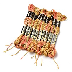 Dark Orange 10 Skeins 6-Ply Polyester Embroidery Floss, Cross Stitch Threads, Segment Dyed, Dark Orange, 0.5mm, about 8.75 Yards(8m)/skein