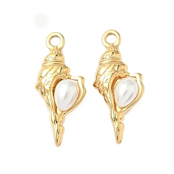 Shell Shape 304 подвески из нержавеющей стали, с абс пластмассовой имитационной жемчужиной, реальный 18 k позолоченный, формы раковины, 29.5x13x5.5 мм, отверстие : 2.5 мм
