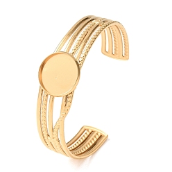 Golden 304 Stainless Steel Multi-strand Cuff Bracelet Blanks with Flat Round Bezel Settings, Ion Plating(IP), Long-Lasting Plated, Golden, Tray: 18mm, Inner Diameter: 2.11x2.40 inch(5.35x6.1cm)