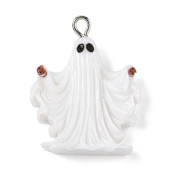 Ghost Подвески из непрозрачной смолы на тему Хэллоуина, с платиново-железными петлями, призрак, 30x24x7.5 мм, отверстие : 2.5 мм