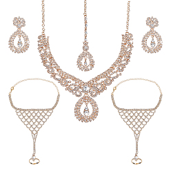 Золотой Наборы украшений для женщин, включая серьги-подвески в форме капли со стразами и колье с кулоном, браслеты из латуни и стразов, золотые, 480 мм