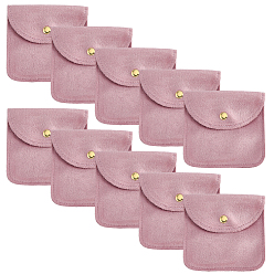 Flamingo 10Pcs Velvet Jewelry Storage Bags with Snap Button, for Earrings, Rings, Necklaces, Square, Flamingo, 10x10cm