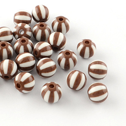 Седло Коричневый Полоса непрозрачные акриловые шарики, круглые, седло коричневый, 11~12x11 мм, Отверстие : 3 мм , около 550 шт / 500 г