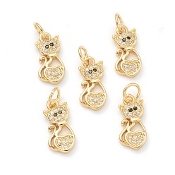 Золотой Латунные прозрачные кубические циркониевые подвески, долговечный, с целью перехода в кольце, кошка, золотые, 14x7x2 мм, отверстие : 3.5 мм