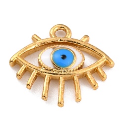 White Golden Brass Enamel Pendants, Long-Lasting Plated, Evil Eye, White, 12.5x14x2.5mm, Hole: 1.3mm