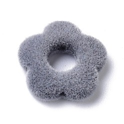 Gray Flocky Resin Beads, Flower, Gray, 14x15x4mm, Hole: 1.4mm