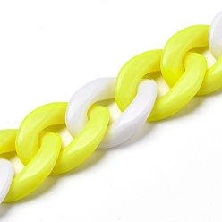 Gelb Handgefertigte verdrehte Acrylketten, Panzerketten, weiß, Gelb, Links: 19x13.5x4 mm, 39.37 Zoll (1 m)/Strang