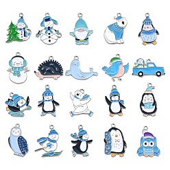 Mixed Shapes 40Pcs 20 Styles Winter Theme Zinc Alloy Enamel Pendants, Platinum, Mixed Shapes, 14.5~26.5x13~24.5x1.5~2mm, Hole: 1.6~1.8mm, 2pcs/style