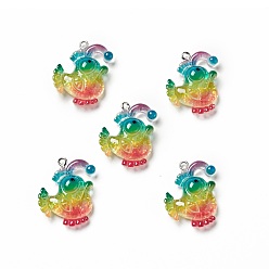 Fish Подвески из прозрачной смолы на тему океана, с блестящей пудрой и железными петлями платинового тона, очарование морских животных, красочный, узор рыбы, 28x25x8 мм, отверстие : 2 мм