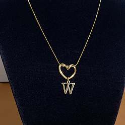 Letter W 304 Подвеска в виде сердца из нержавеющей стали с инициалом для женщин, золотые, Буква W, 15.75 дюйм (40 см)