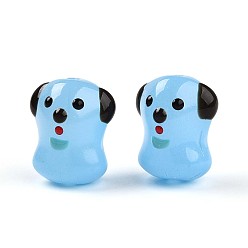 Светло-Синий Эмалевые бусины ручной работы в технике лэмпворк, собака, голубой, 20~20.5x16.5~17.5x13.5~14.5 мм, отверстие : 1.4 мм