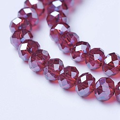 Medium Violet Red Electroplate Glass Beads Strands, Pearl Luster Plated, Faceted, Rondelle, Medium Violet Red, 3x2mm, Hole: 0.8mm, about 150~155pcs/strand, 15~16 inch(38~40cm)