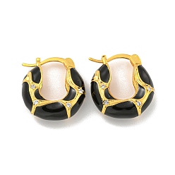 Черный Серьга-кольцо из латуни с микропаве, покрытие стойки, прозрачный кубический цирконий, с облачной эмалью, без кадмия и без свинца, долговечный, реальный 18 k позолоченный, чёрные, 19x6 мм