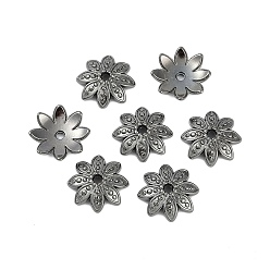 Черный Цвет Металла 8 -petal тибетский стиль сплава цветок крышки шарика, без кадмия, без никеля и без свинца, металлический черный , 14x3.5 мм, отверстие : 2 мм