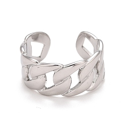 Stainless Steel Color Non-Tarnish 304 Stainless Steel Curb Chain Open Cuff Ring for Women, Stainless Steel Color, US Size 8 1/4(18.3mm)