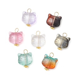 (52) Непрозрачная лаванда Прозрачные стеклянные подвески, кошка, с 304 петлей из нержавеющей стали, градиент цвета, разноцветные, 18x14x7 мм, отверстие : 3 мм