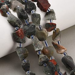 Bloodstone Raw Rough Natural African Bloodstone Beads Strands, Nuggets, with Seed Beads, 11~28x9~13x6~10mm, Hole: 1mm, about 24~29pcs/strand, 14.96''(38cm)~15.75''(40cm)