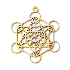 Золотой 201 подвески из нержавеющей стали, лазерная резка, Очарование куба Метатрона, золотые, 33x27x1 мм, отверстие : 1.8 мм