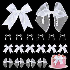 White 40Pcs 3 Styles Polyester Packing Decorations, Bowknot, wtih 1 Bag Plastic Stickers, White, 125~130x130x7.5mm