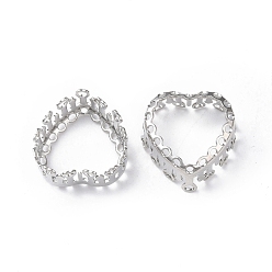 Платина Латунь пришить настройки зубца, филигранные оправы с открытой спиной для заостренных страз, сердце, платина, лоток : 14.5x14.5 мм, 16x16x7 мм, отверстие : 0.8 мм