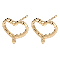 Настоящее золото 18K Изделия из латуни, с петлей, сердце, реальный 18 k позолоченный, 11x12.5 мм, отверстие : 1.2 мм, штифты : 0.7 мм