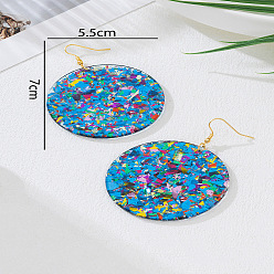 Озёрно--синий Акриловые блестящие серьги-подвески для женщин, плоско-круглые, Плут синий, 70x55 мм