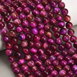 Rose Foncé Brins de perles en œil de tigre naturel de qualité ab, teint, ronde, rose foncé, 8.5mm, Trou: 1.2mm, Environ 46~48 pcs/chapelet, 14.76'' (37.5 cm)