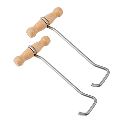 Color de Acero Inoxidable 304 Gancho extractor de botas de acero inoxidable con mango de madera, color acero inoxidable, 215x101x29 mm
