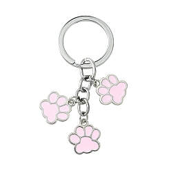 Pink Брелки из сплава эмали, с кольцами для ключей из сплава, собака отпечатки лап, розовые, 7.1 см