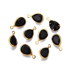 Черный K 9 стеклянные подвески, с фурнитурой латунной золотого тона, граненые, слеза, чёрные, 11.5x6.5x3 мм, отверстие : 1 мм