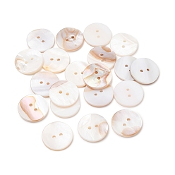 Seashell Color Natural Shell Buttons, 2-Hole Flat Round, Seashell Color, 20.5x3mm, Hole: 2mm
