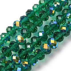 чирок Гальванизируйте прозрачное стекло бисер нитей, рондель, с покрытием AB цвета, с половиным покрытием, граненые, зелено-синие, 6x4 мм, отверстие : 1 мм, около 98~100 шт / нитка, 16.93~18.39'' (43~46.7 см)