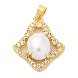 Настоящее золото 18K Стойка металлическая латунная микропрофилированная кубическая циркония подвески, с пластиковой жемчужины, долговечный, подвески без свинца и кадмия, реальный 18 k позолоченный, 23x21x6.5 мм, отверстие : 4.5x3 мм
