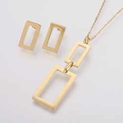 Doré  304 définit bijoux en acier inoxydable, pendentifs et boucles d'oreille, rectangle, or, 17.7 pouce (45 cm), 20x12x2mm, pin: 0.7 mm