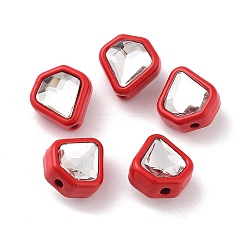 Crimson Spray Painted Alloy Bead, with Glass, Diamond, Crimson, 9.5x9.5x6.5mm, Hole: 1.4mm