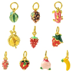 (52) Непрозрачная лаванда 10 шт 10 стили сплава эмаль подвески, с целью перехода в кольце, фрукты чары, разнообразные, золотые, разноцветные, 12~17x7.5~16x5~11 мм, отверстие : 5 мм, 1 шт / стиль