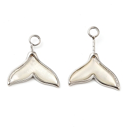 Платина Натуральный белый оболочки подвески, с латунной фурнитурой , прелести рыбий хвост, платина, 18x15x1.5 мм, отверстие : 2.5 мм