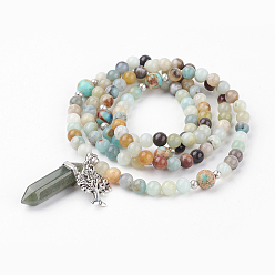 Flower Amazonite Товаров двойного назначения, браслеты из натурального цветка амазонита с четырьмя петлями и браслеты из императорской яшмы (окрашенные) или ожерелья из бисера, с мешками мешковины, старинное серебро и платина, дерево, 29.1 дюйм (74 см)
