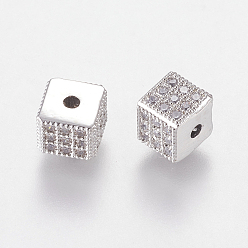 Платина Латунные микро проложить кубического циркония бусы, кубические, никель свободный и свинец и кадмий освобождают, прозрачные, платина, 6x6x6 мм, отверстие : 1.5 мм