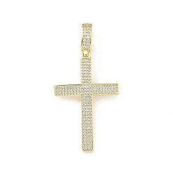 Настоящее золото 18K Большие подвески из латуни с микропейвом и прозрачным фианитом, крестик, без свинца и без кадмия, долговечный, стойки покрытие, реальный 18 k позолоченный, 38.5x24.5x2.5 мм, отверстие : 8.5x5.5 мм