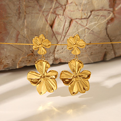 Настоящее золото 18K Модные 304 серьги-гвоздики с цветком из нержавеющей стали, реальный 18 k позолоченный, 56x27 мм