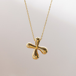 Letter X Brass Chunky Initial Pendant Necklaces, with Stainless Steel Lobster Claw Clasps, Real 14K Gold Plated, Letter X, 17.72~18.90 inch(45~48cm)