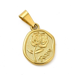 Golden Vacuum Plating 304 Stainless Steel Pendants, Rose Charms, Golden, 19x14x2mm, Hole: 6x3mm