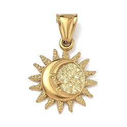 Real 20K Gold Plated 304 подвески из нержавеющей стали, солнце с лунным очарованием, ионное покрытие (ip), долговечный, реальный 20 k позолоченный, 26x22x3 мм, отверстие : 4x9 мм