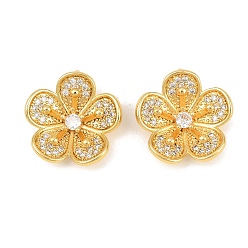 Настоящее золото 18K Латунные микропаве прозрачные подвески с фианитом, , реальный 18 k позолоченный, 17.5x18x4.5 мм, отверстие : 5x2 мм