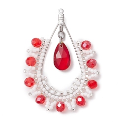 Красный Подвески-слезинки из стекла ручной работы, с 304 фурнитурой из нержавеющей стали, красные, 37.5x41x5 мм, отверстие : 1.2 мм