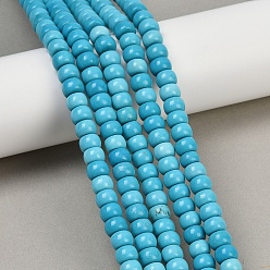 Темно-Голубой Синтетических нитей бирюзовые бусы, окрашенные, рондель, глубокое синее небо, 7.5~8.5x5.5 мм, отверстие : 0.5~0.7 мм, около 70 шт / нитка, 15.08''~15.24'' (38.3~38.7 см)